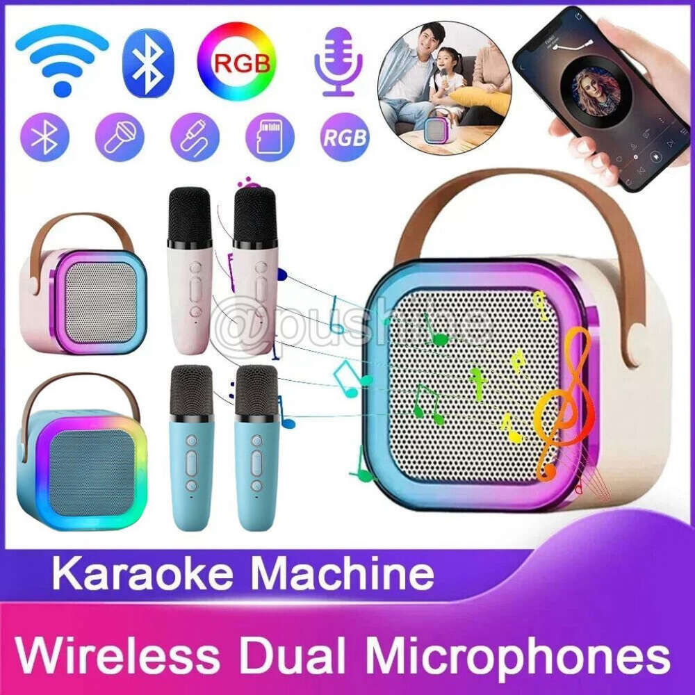 Karaoke Machine for All Ages Mini Portable Blue-Tooth Speaker with 2 Mics